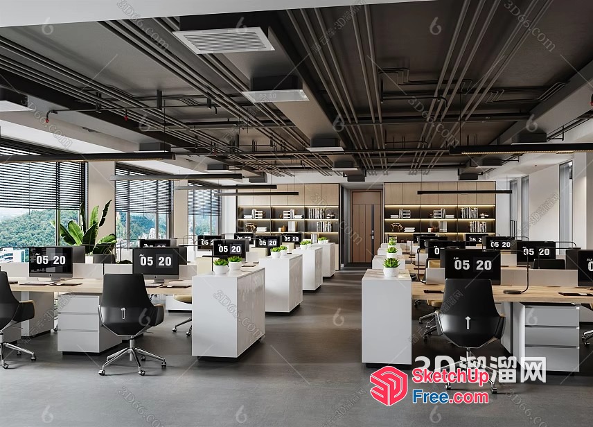 Modern Office Space With Sleek Desks And Comfortable Seating 3D SketchUp File