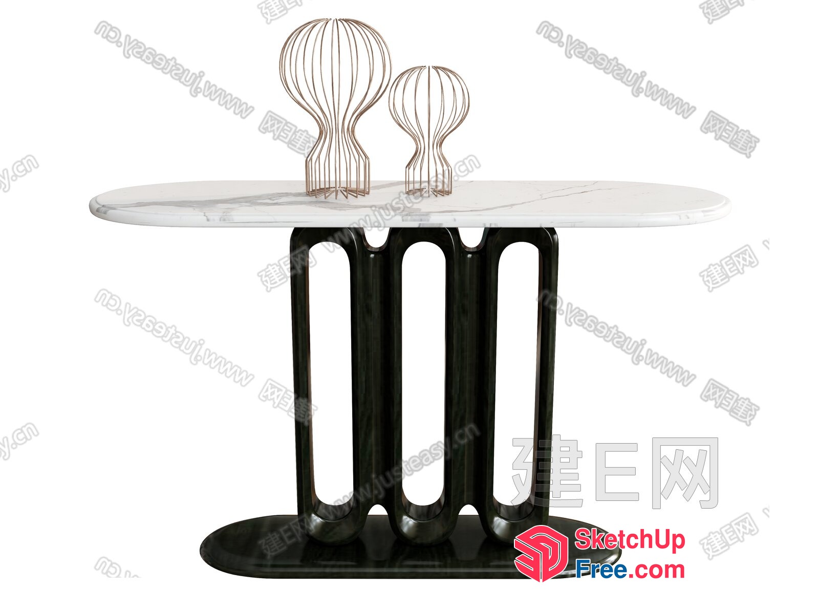 Oval-Top Side Table With Marble Finish And Unique Leg Design 3D SketchUp File