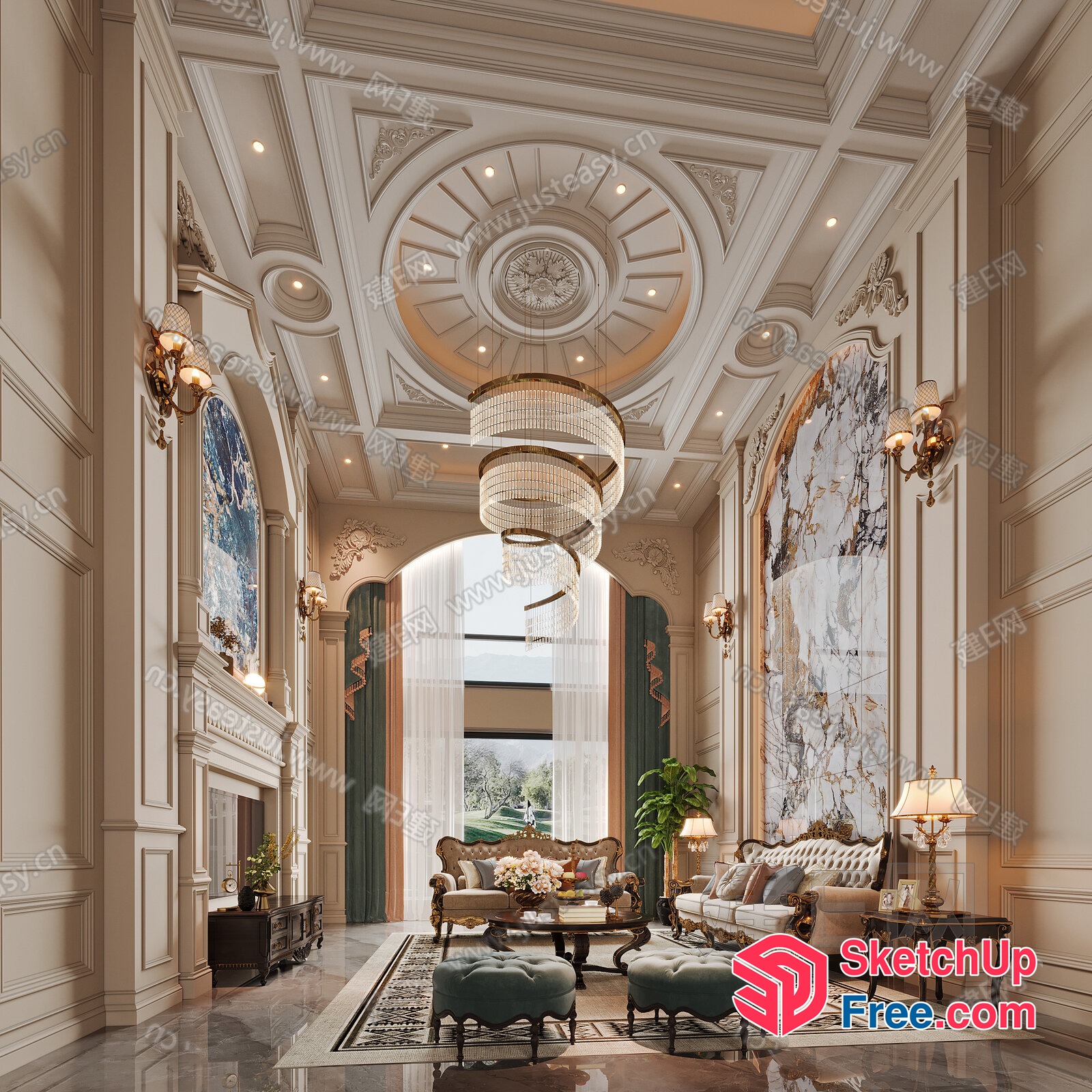 Elegant High-Ceiling Living Room 3D SketchUp File