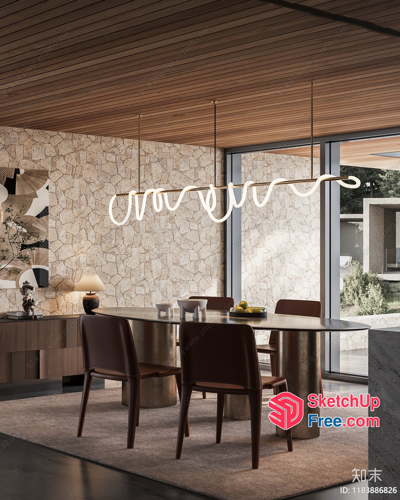 Elegant Modern Dining Room With Unique Light Fixture 3D SketchUp File
