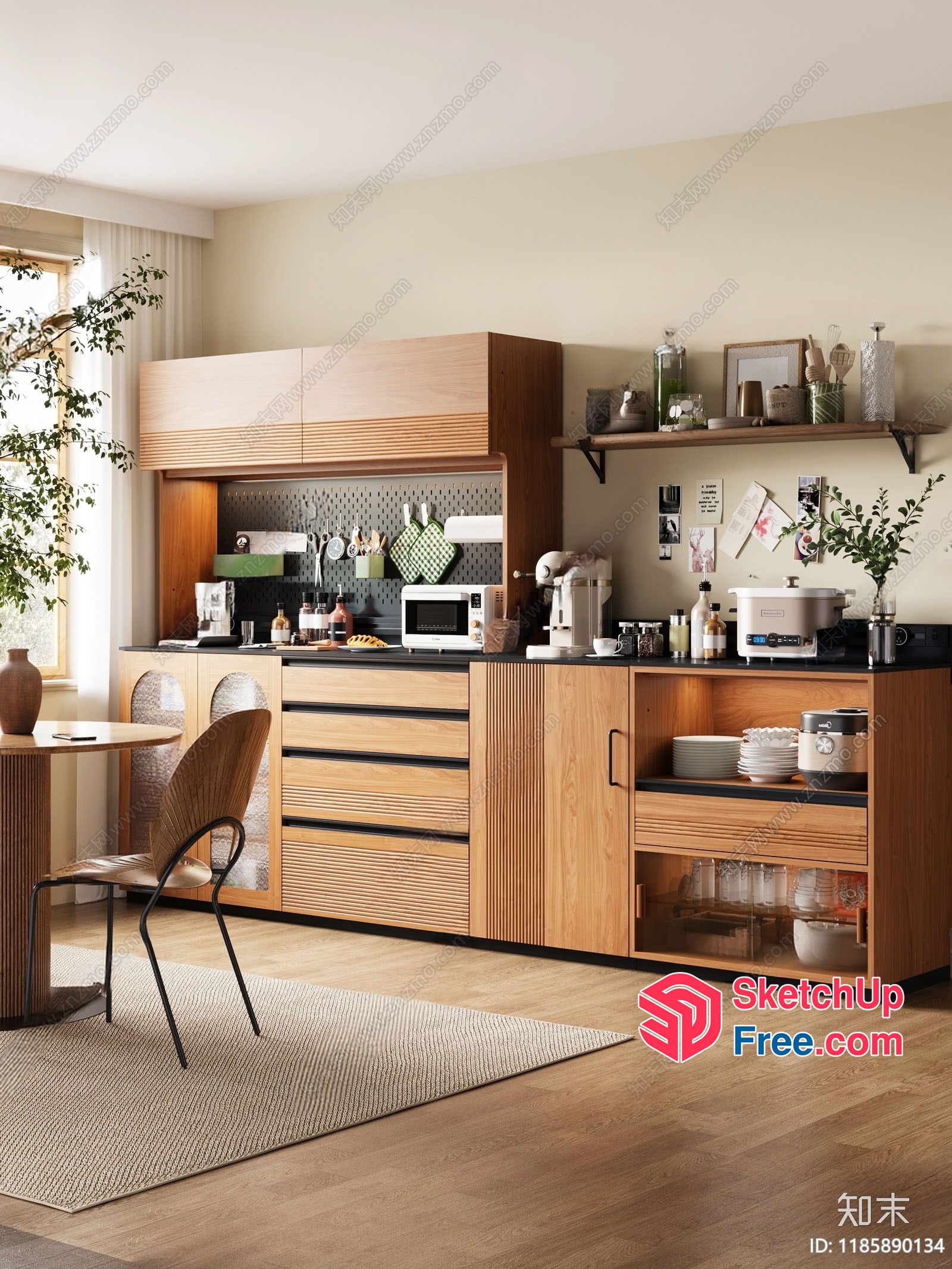 Cozy Kitchen With Wooden Cabinets And Black Countertops 3D SketchUp File