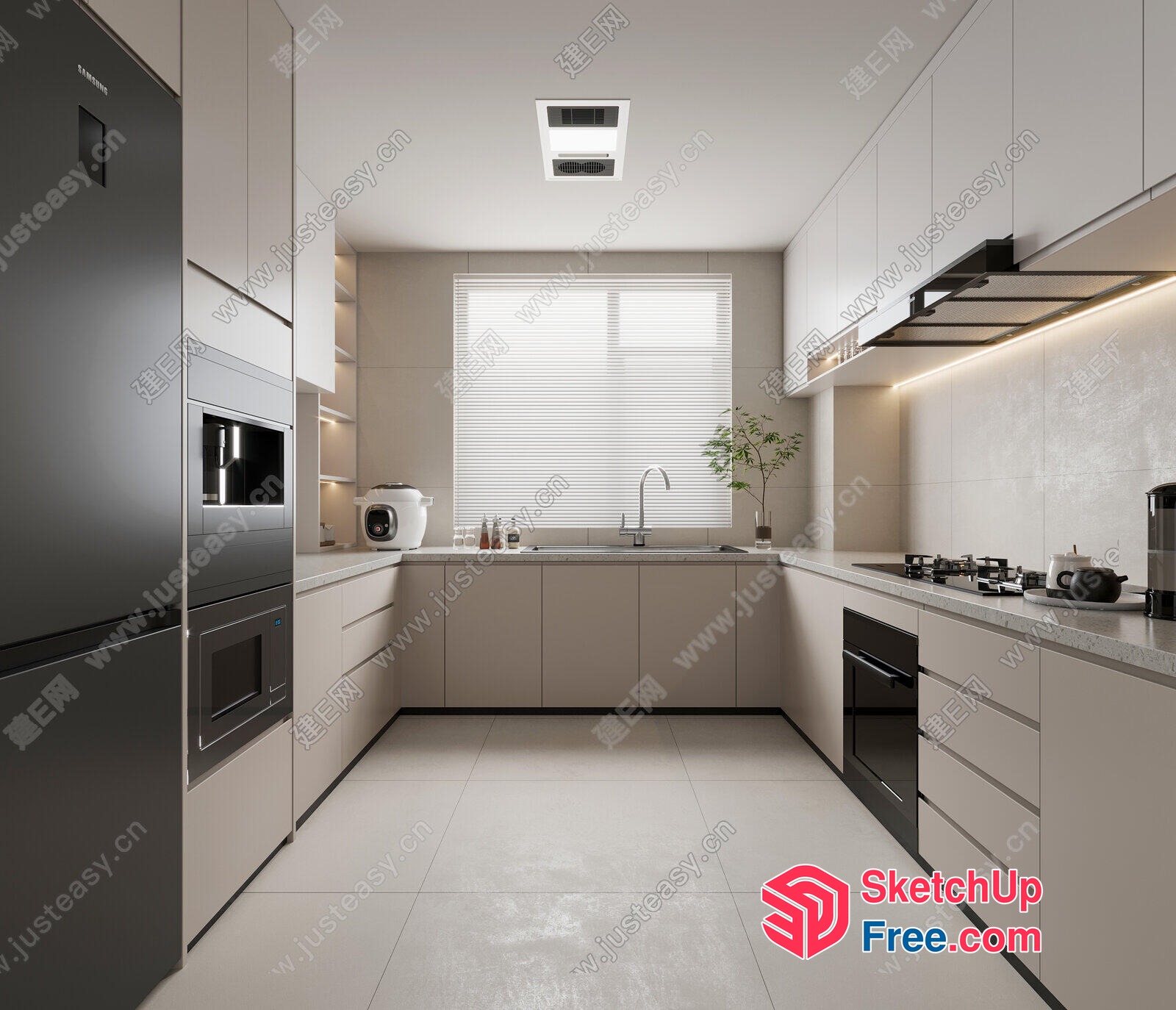 Modern Minimalist Kitchen With Sleek Appliances And White Tiles 3D SketchUp File