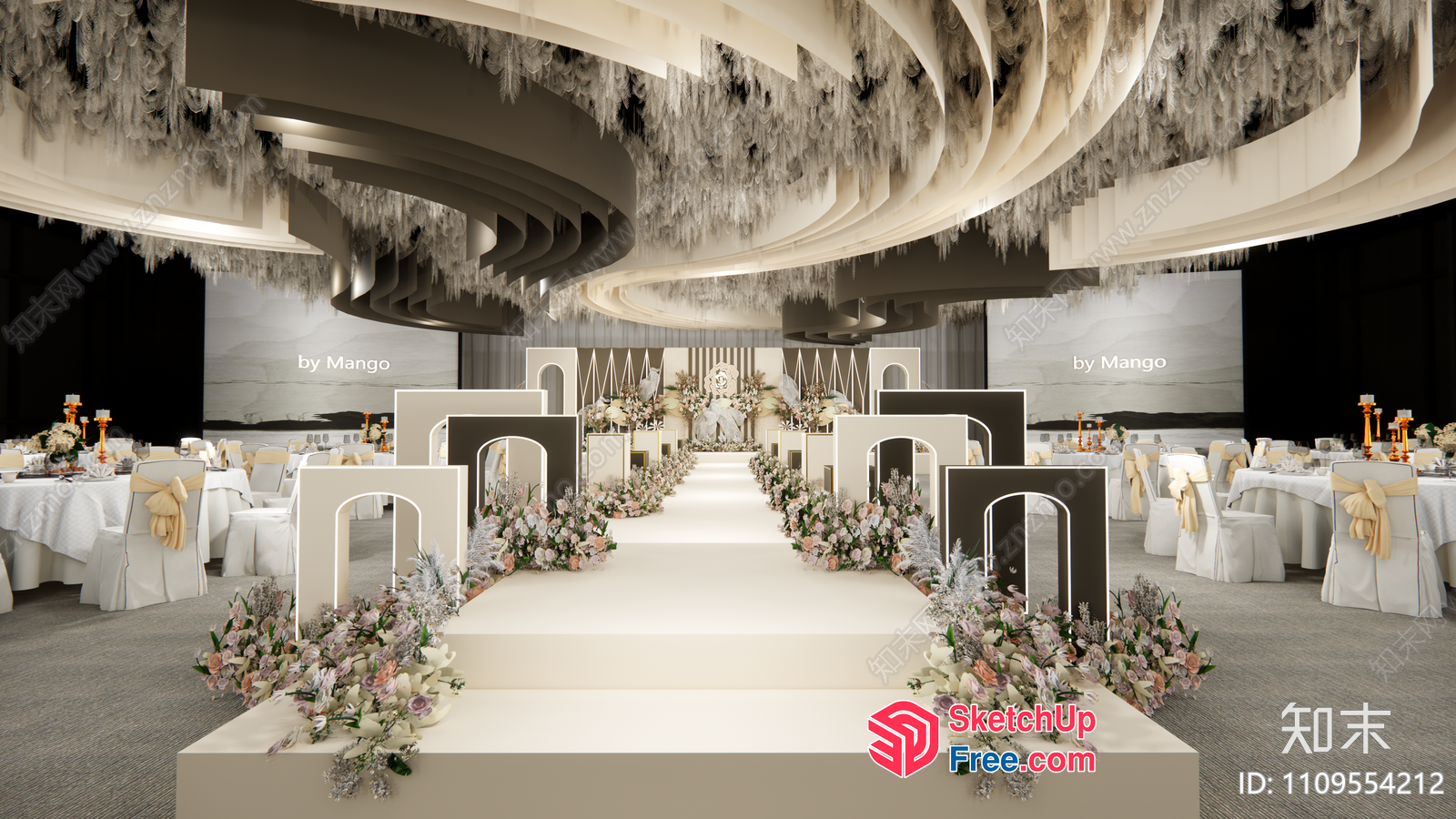 Elegant Wedding Venue With White Decor And Floral Arrangements 3D SketchUp File