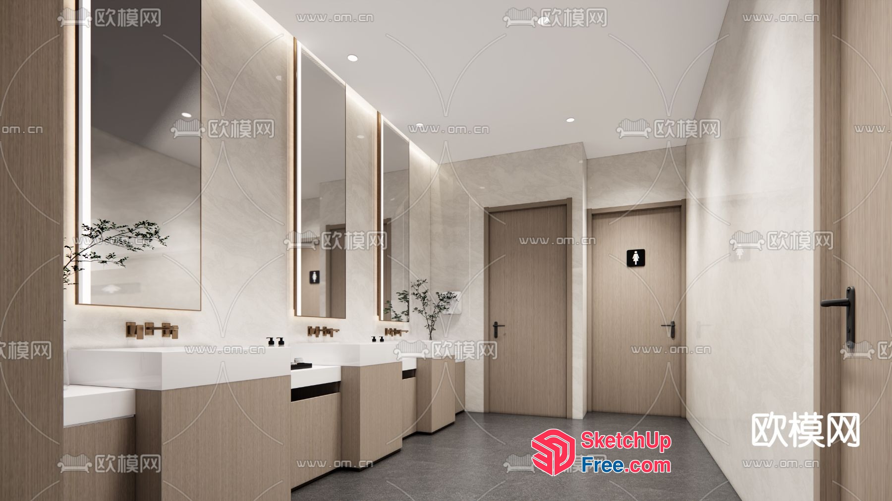 Modern Bathroom With Sleek Fixtures And Natural Accents 3D SketchUp File
