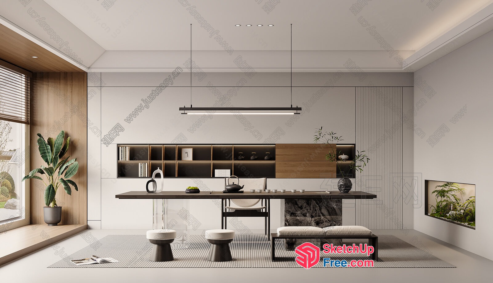 Modern Minimalist Japanese-Inspired Living Room 3D SketchUp File