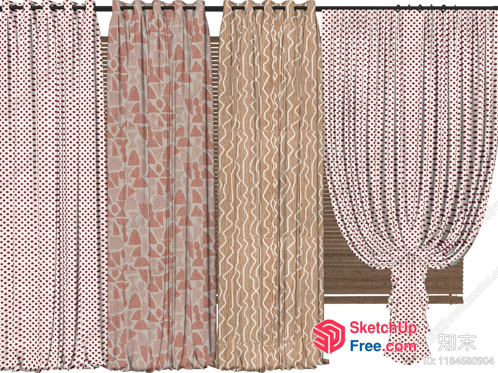 Polka Dot And Geometric Patterned Curtains 3D SketchUp File