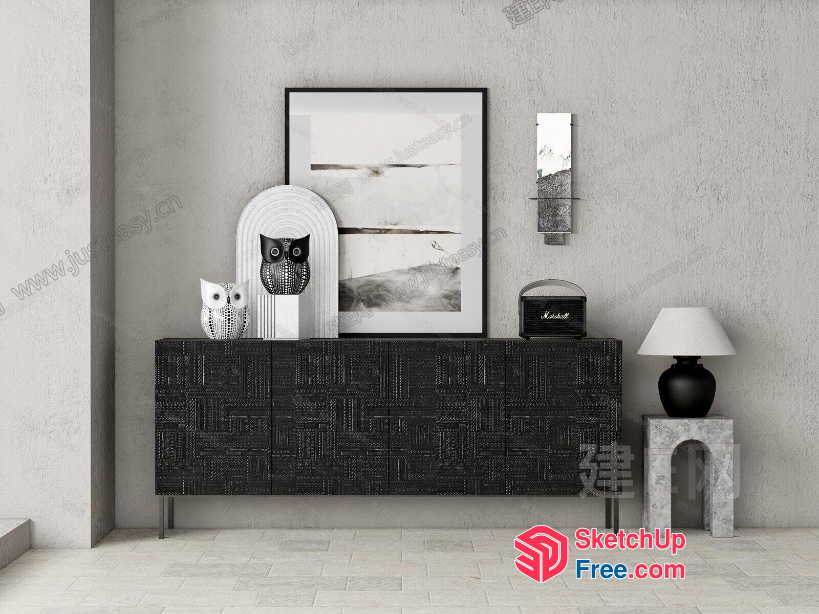Minimalist Black And White Modern Living Room 3D SketchUp File