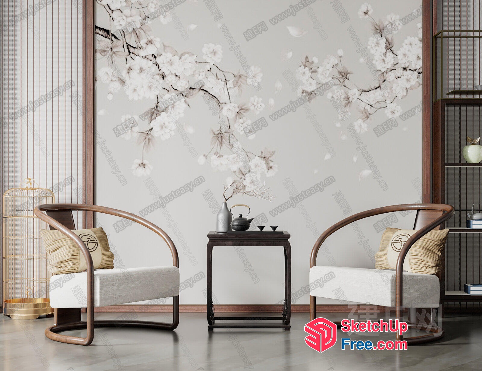Elegant Japanese-Style Living Room Interior 3D SketchUp File