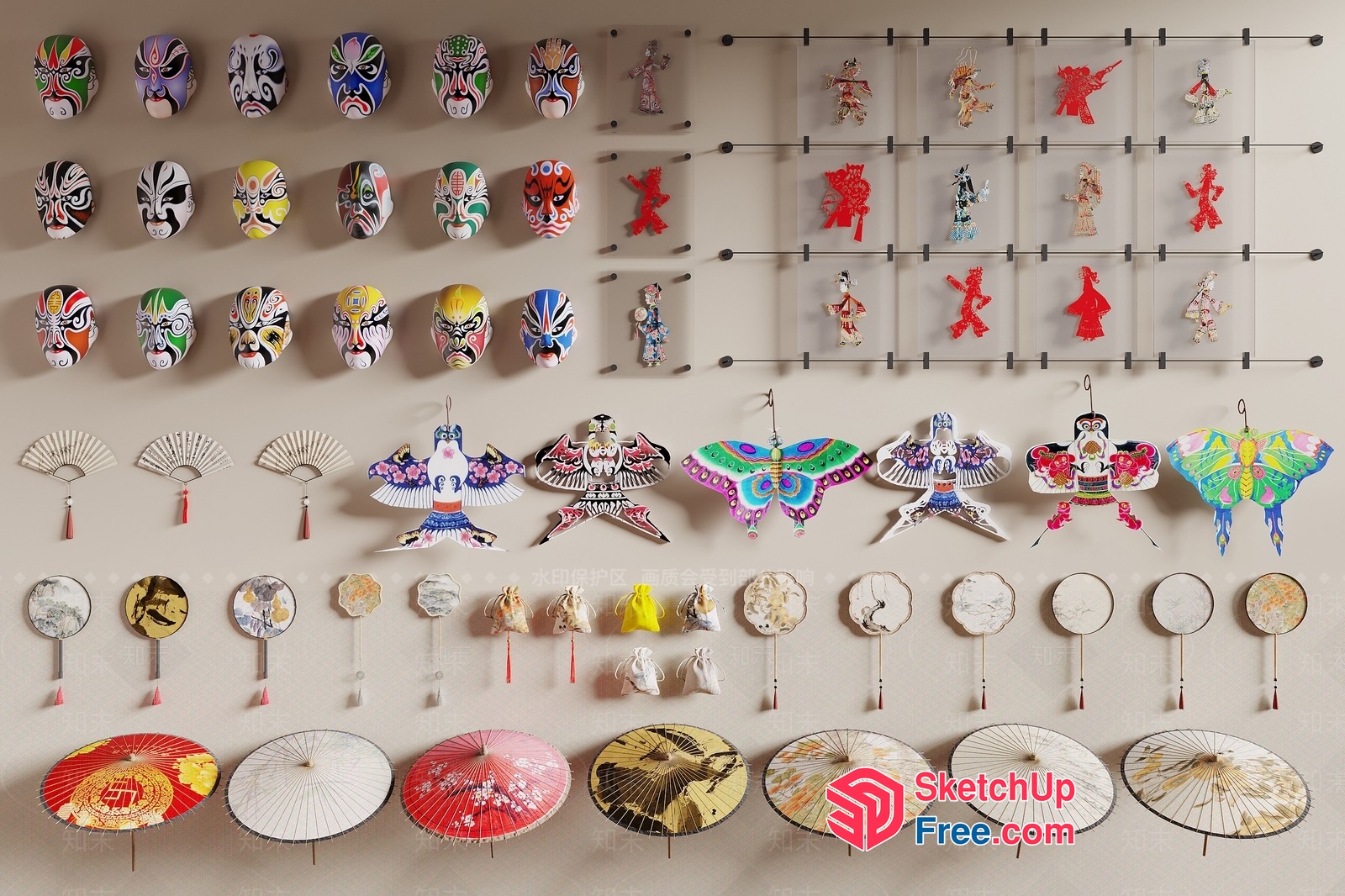 Colorful Chinese Decorations And Masks 3D SketchUp File