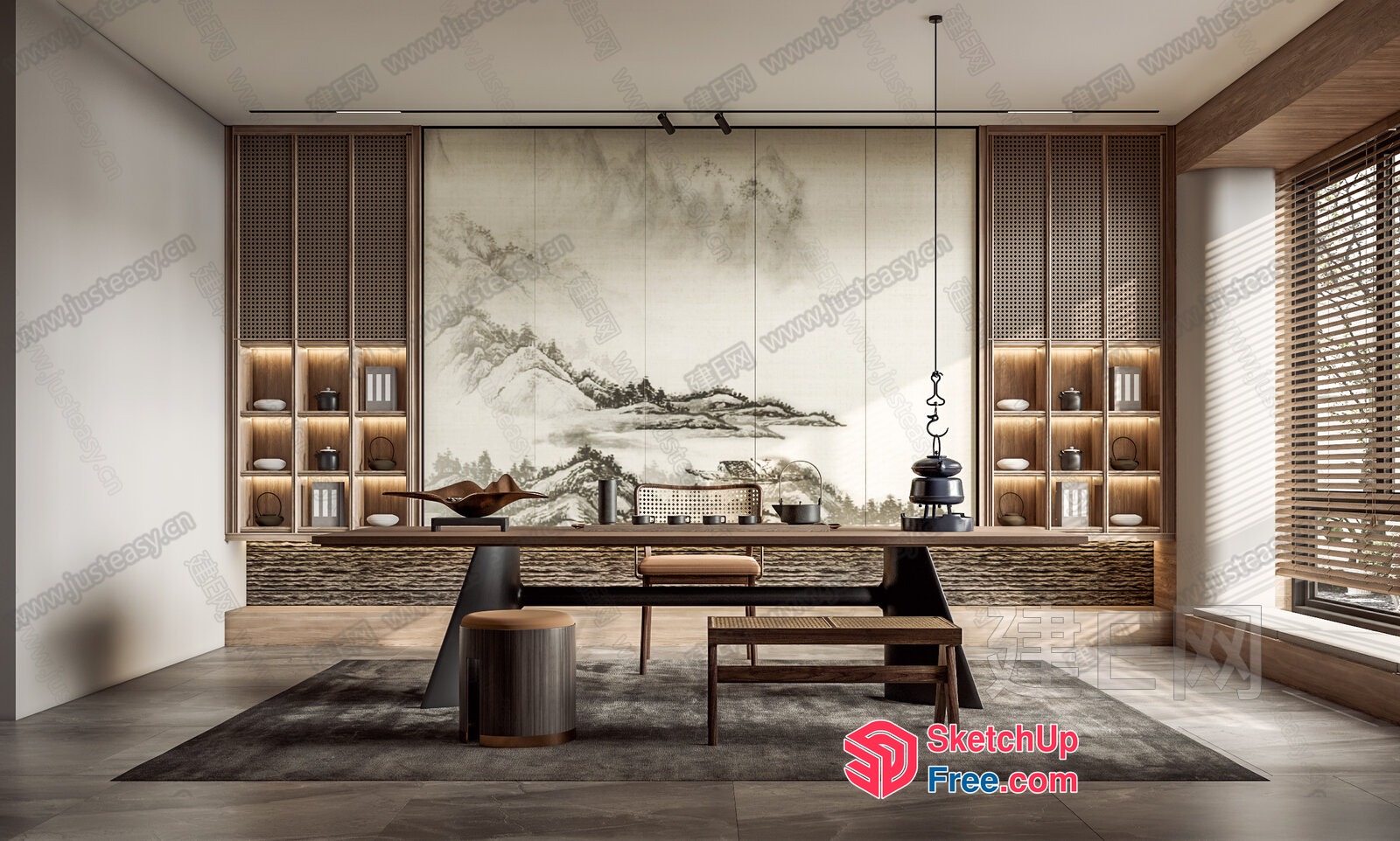 Modern Minimalist Japanese-Style Dining Room 3D SketchUp File