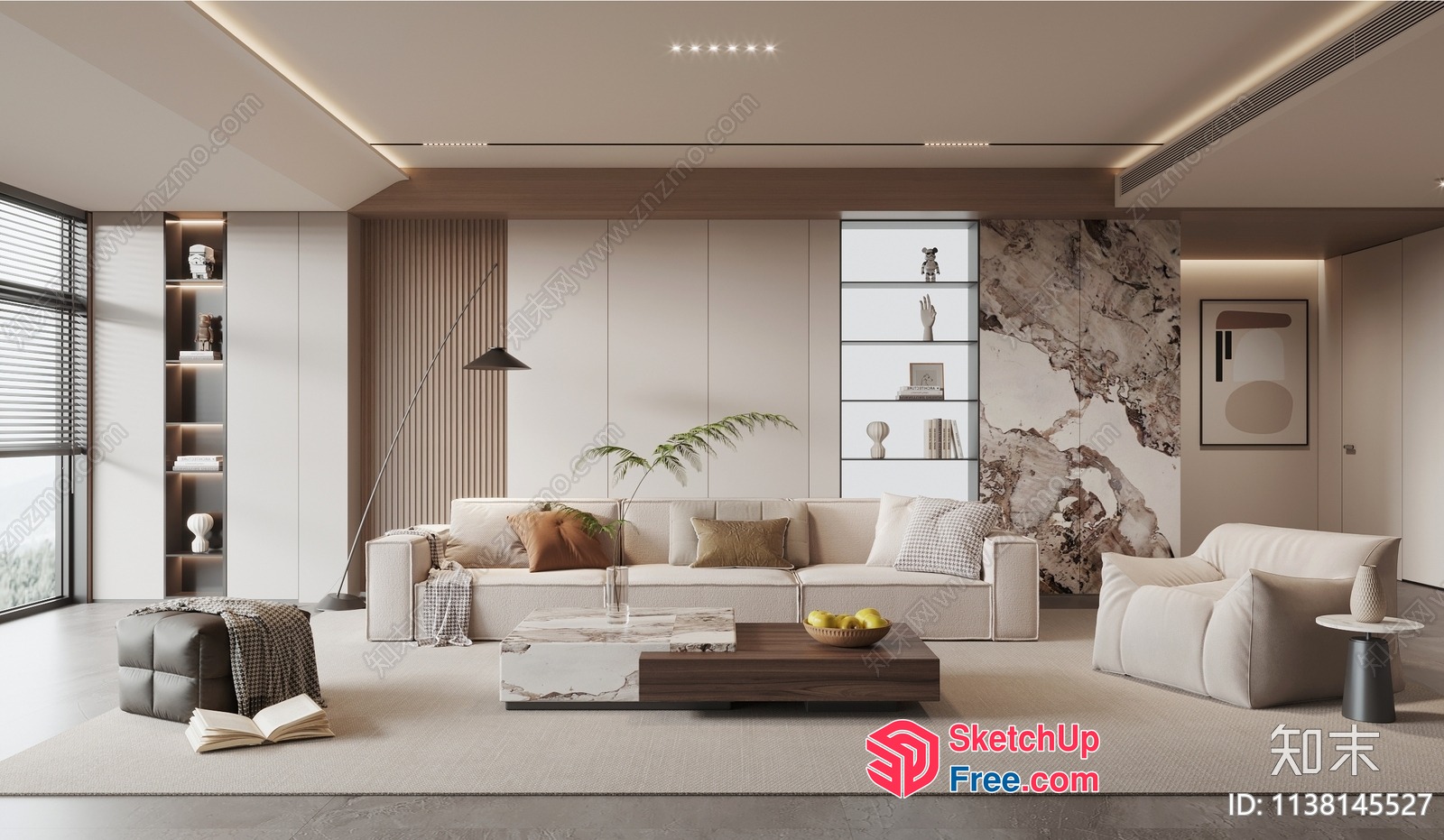 Modern Minimalist Living Room With Neutral Tones 3D SketchUp File