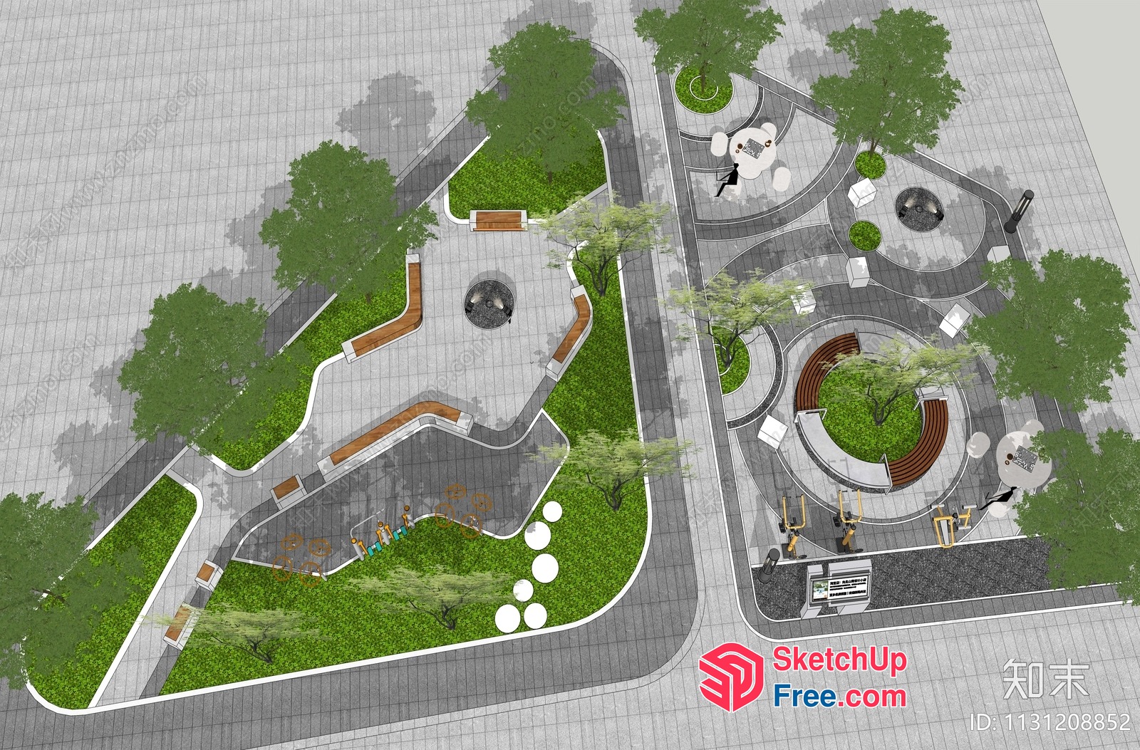 Aerial View Of Modern Public Space With Greenery And Amenities 3D SketchUp File