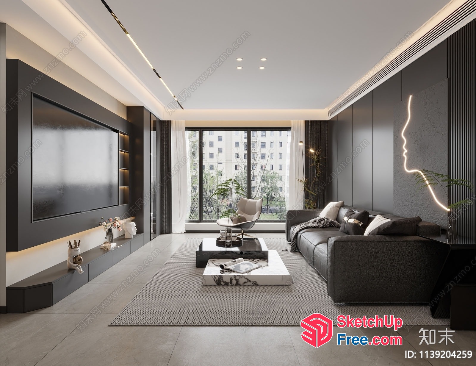 Elegant Living Room With Modern Furniture And Natural Light 3D SketchUp File
