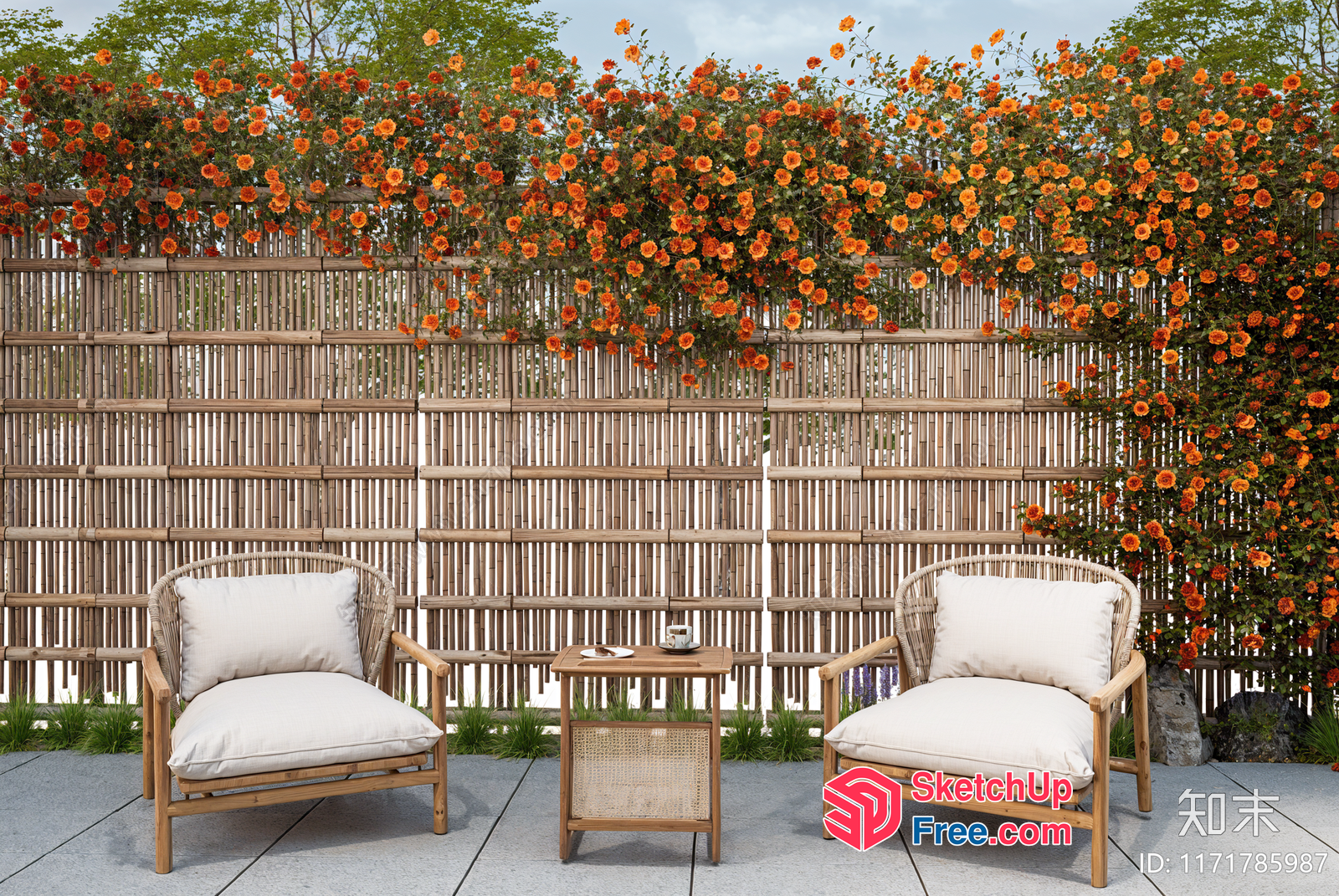 Patio Furniture And Flowers 3D SketchUp File