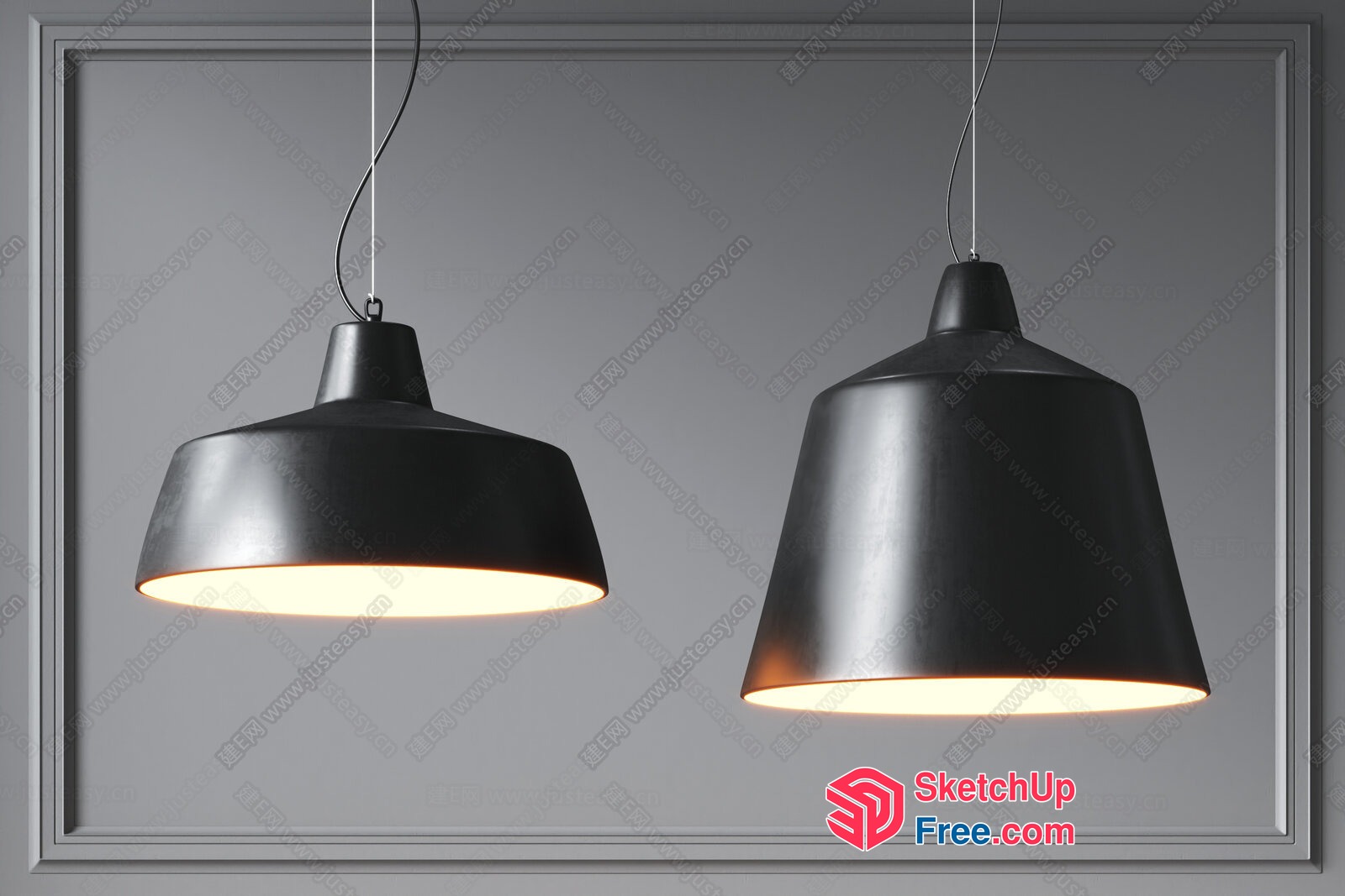 Modern Hanging Lamps With Black Shades 3D SketchUp File