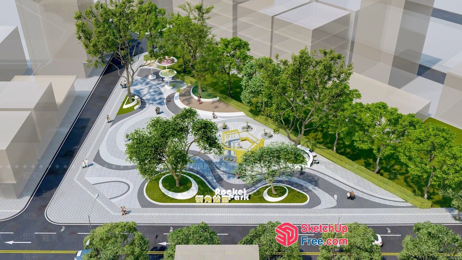 Modern Park Entrance With Unique Design Elements 3D SketchUp File