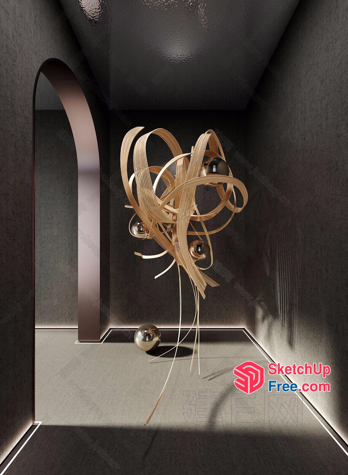 Abstract Sculpture Installation In Dark Room 3D SketchUp File