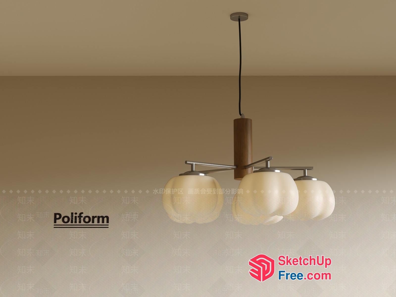 Poliform Light Fixture With White Glass Shades 3D SketchUp File