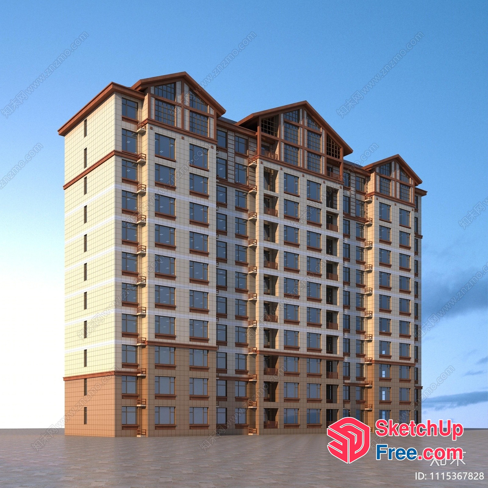 High-Rise Apartment Building With Multiple Floors And Balconies 3D SketchUp File