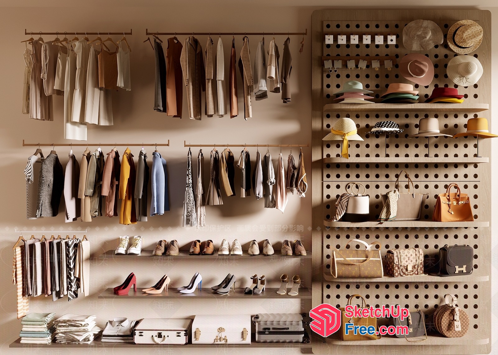 Modern Neutral-Toned Clothing And Accessories Display 3D SketchUp File