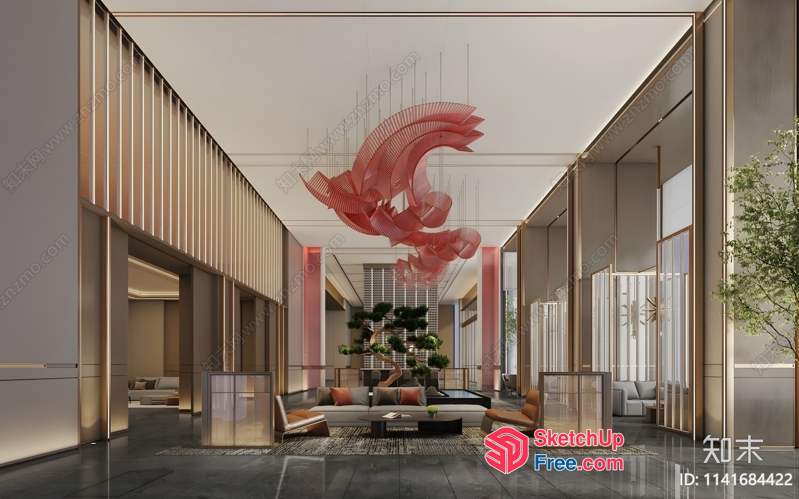Luxurious Modern Living Room Interior With Elegant Chandelier 3D SketchUp File