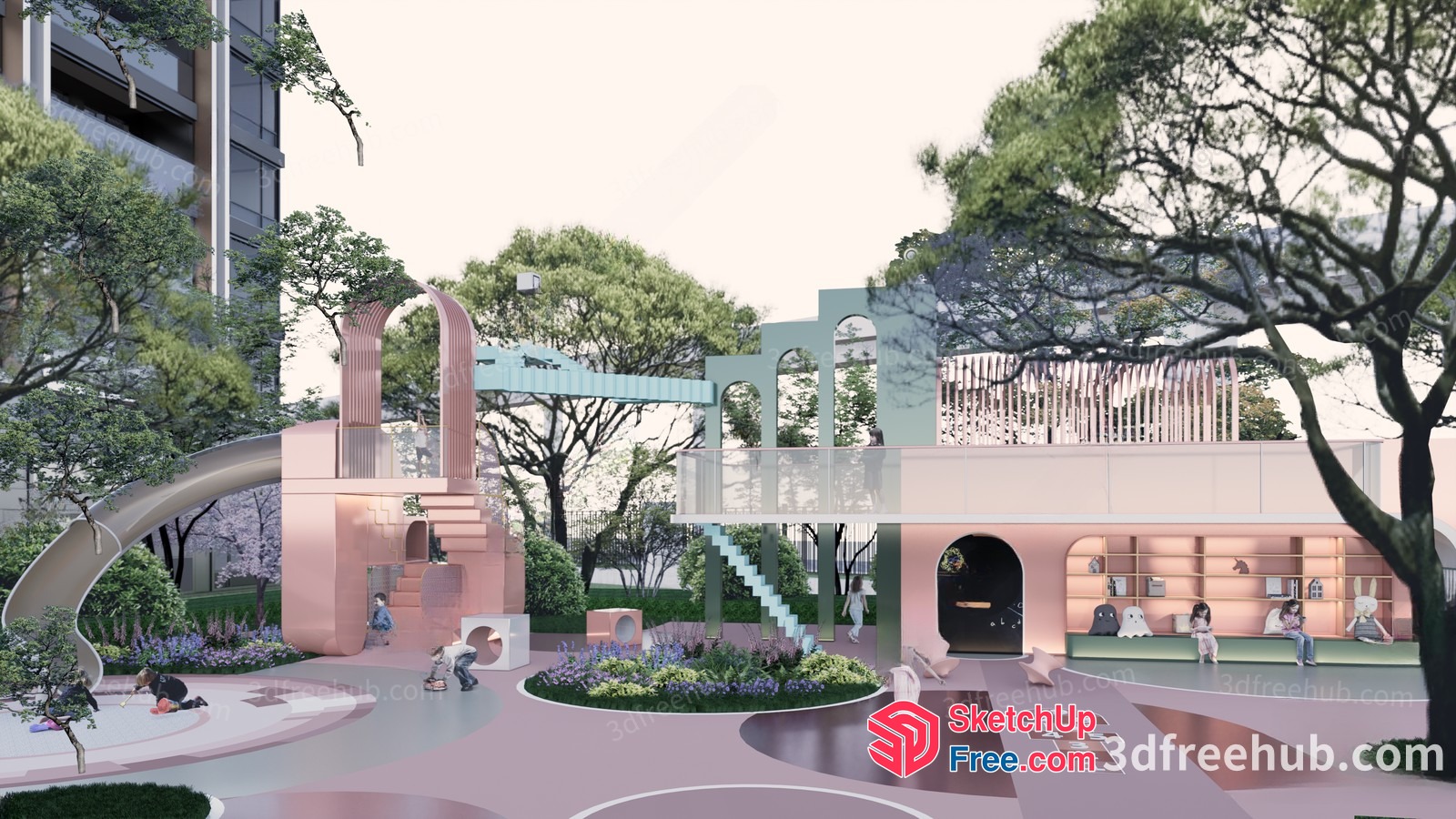 Modern Outdoor Space With Play Area And Slide 3D SketchUp File