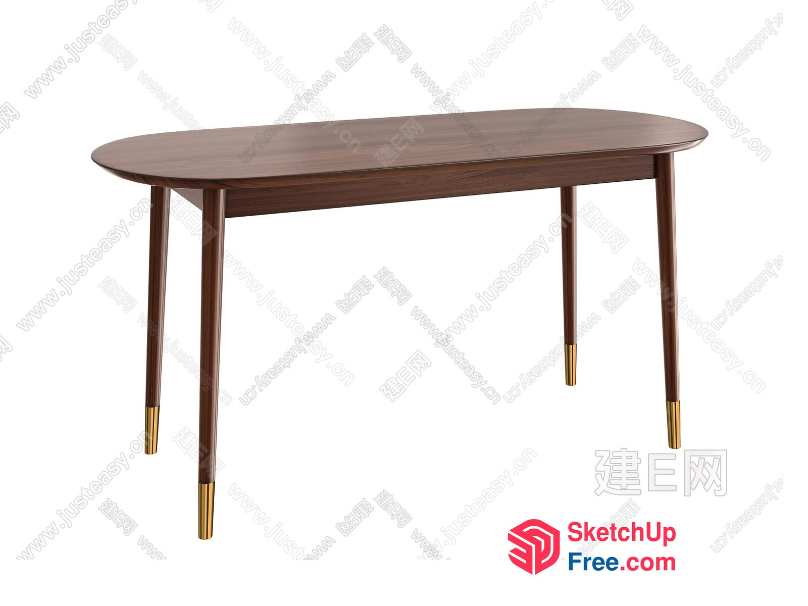 Elegant Oval-Shaped Wooden Table With Gold Accents 3D SketchUp File