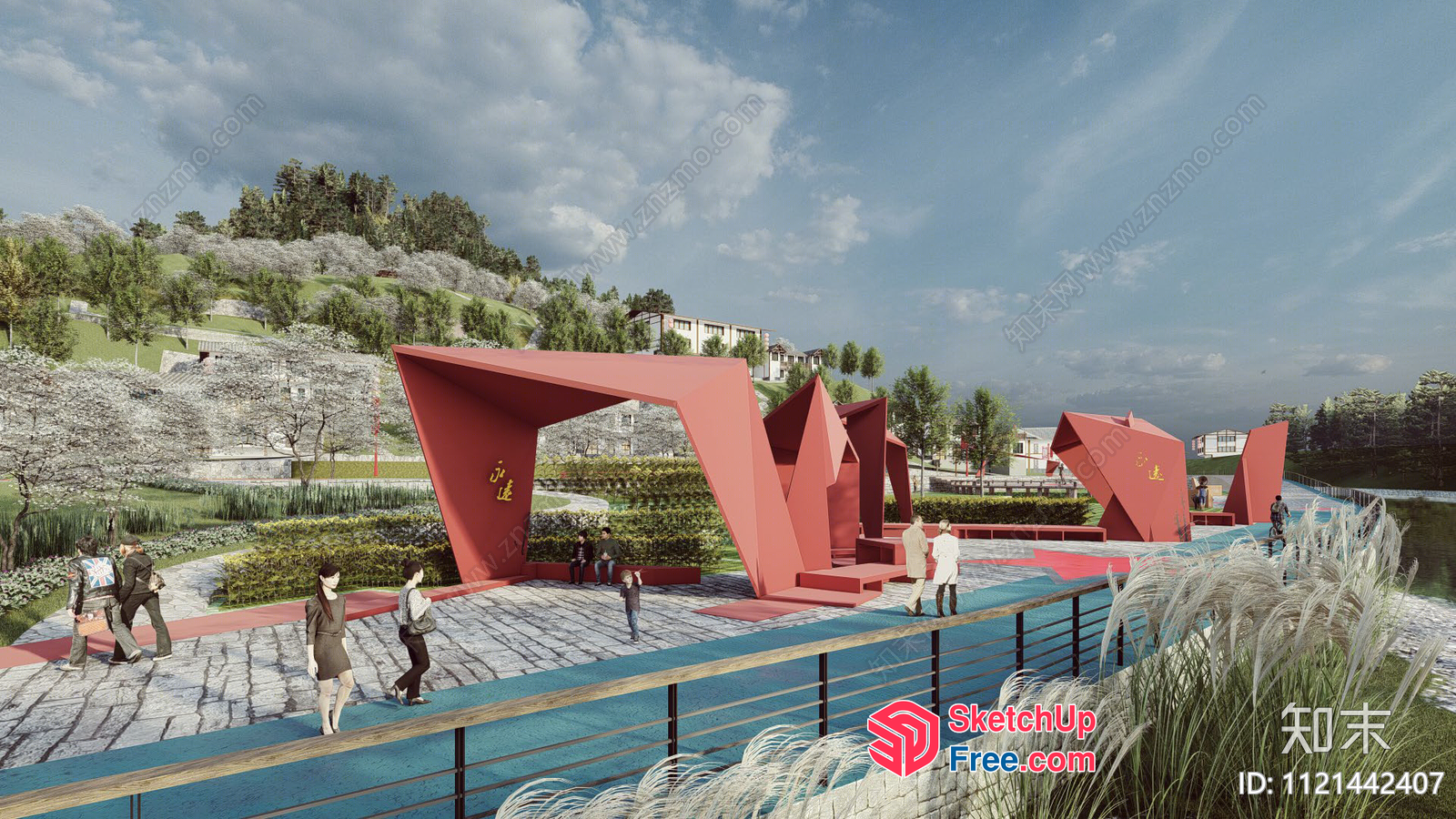 Modern Red Entrance With Unique Design 3D SketchUp File
