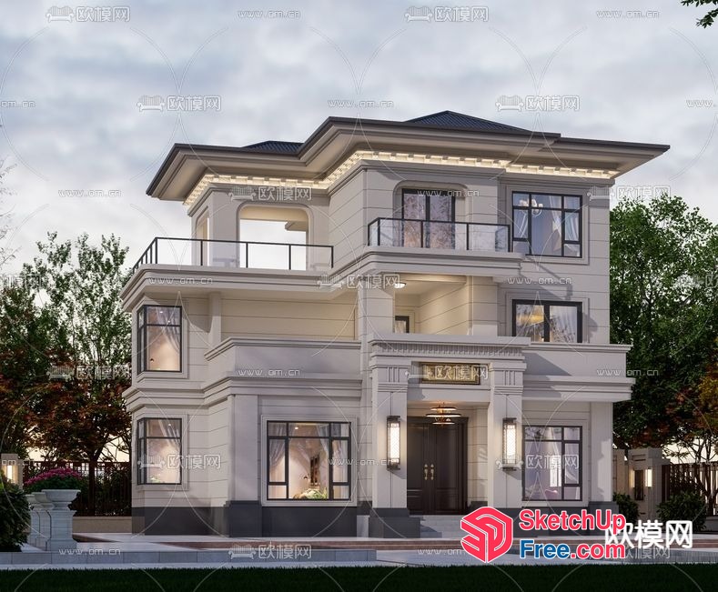 Elegant Villa Exterior Design 3D SketchUp File