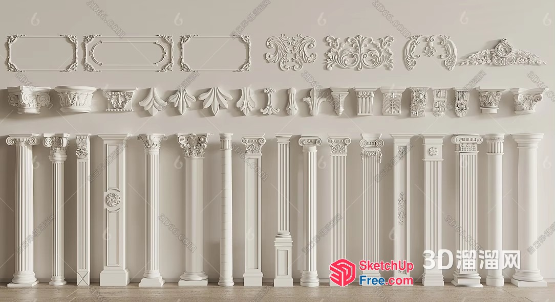 Ornate White Pillars And Ceiling Details 3D SketchUp File