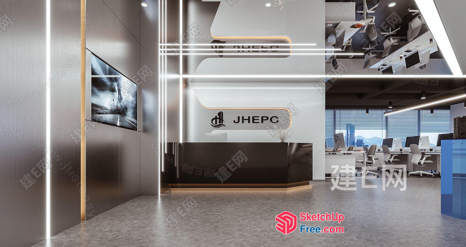 Modern Office Space With Sleek Reception And Minimalist Decor 3D SketchUp File