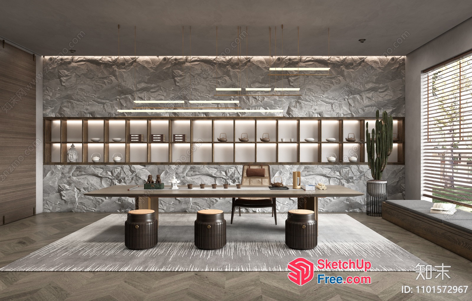 Modern Japanese-Inspired Office Space With Natural Elements 3D SketchUp File