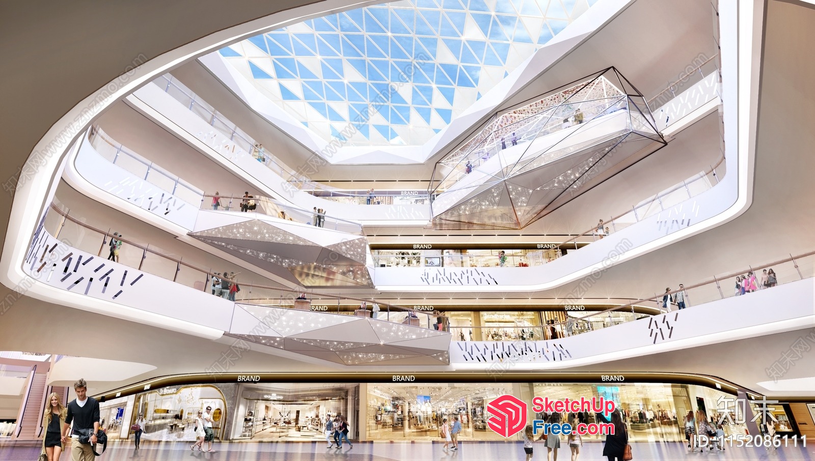 Modern Shopping Mall Interior With Glass Curtain Wall 3D SketchUp File