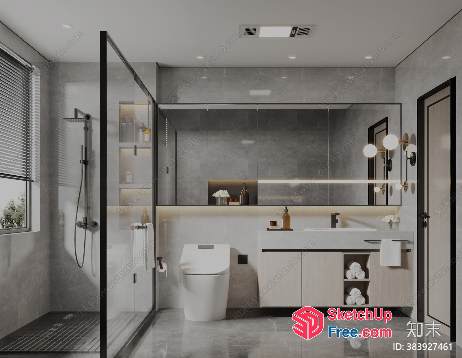 Modern Bathroom Interior With Grey And White Decor 3D SketchUp File