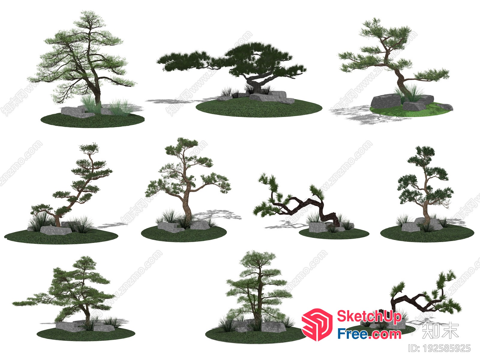 Japanese Style Trees In A Park 3D SketchUp File