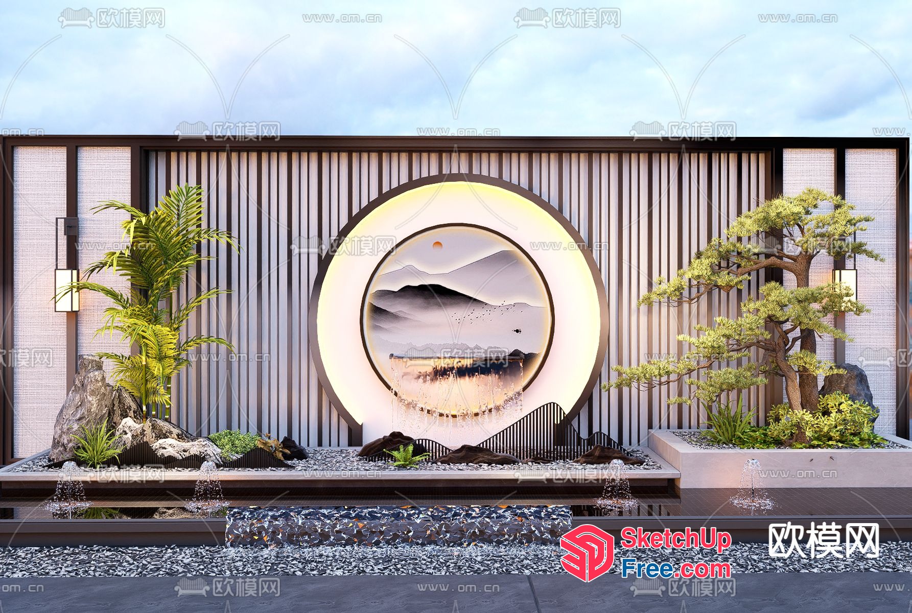 Asian-Inspired Garden Oasis With Serene Mountain View 3D SketchUp File