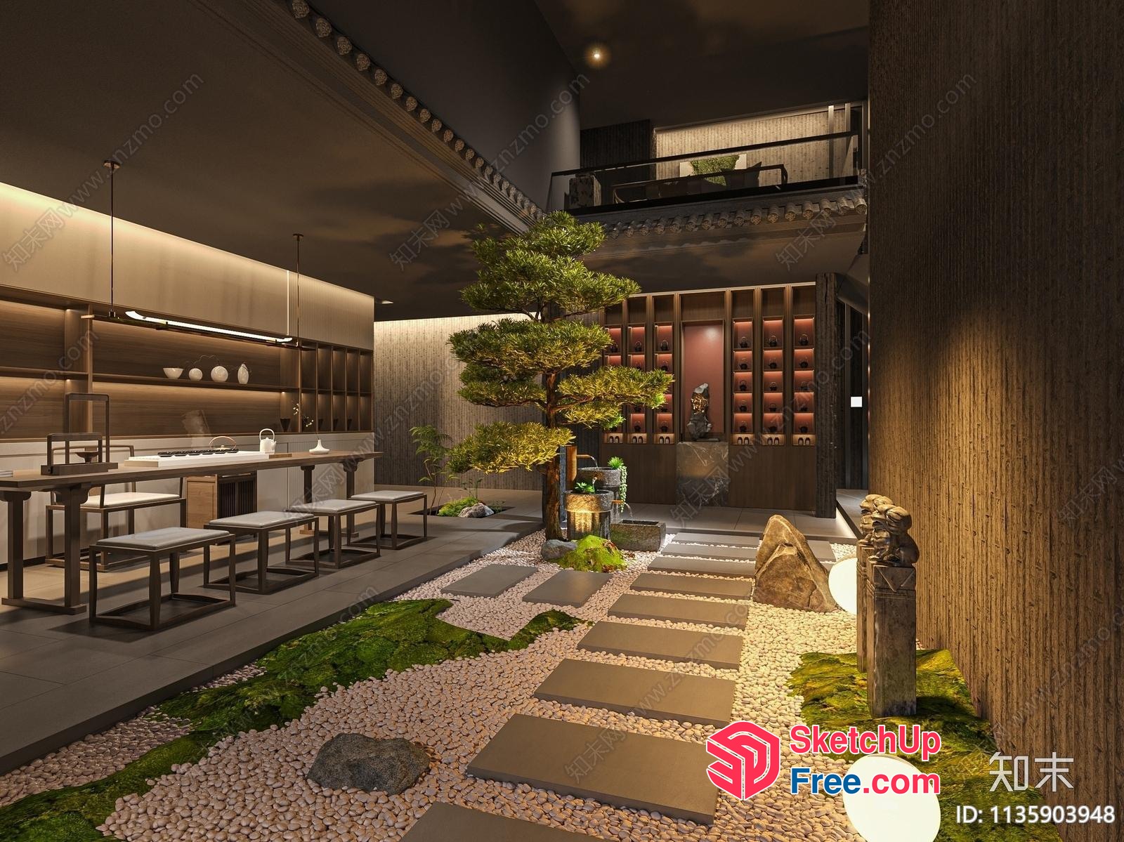 Modern Japanese Style Interior With Zen Garden 3D SketchUp File