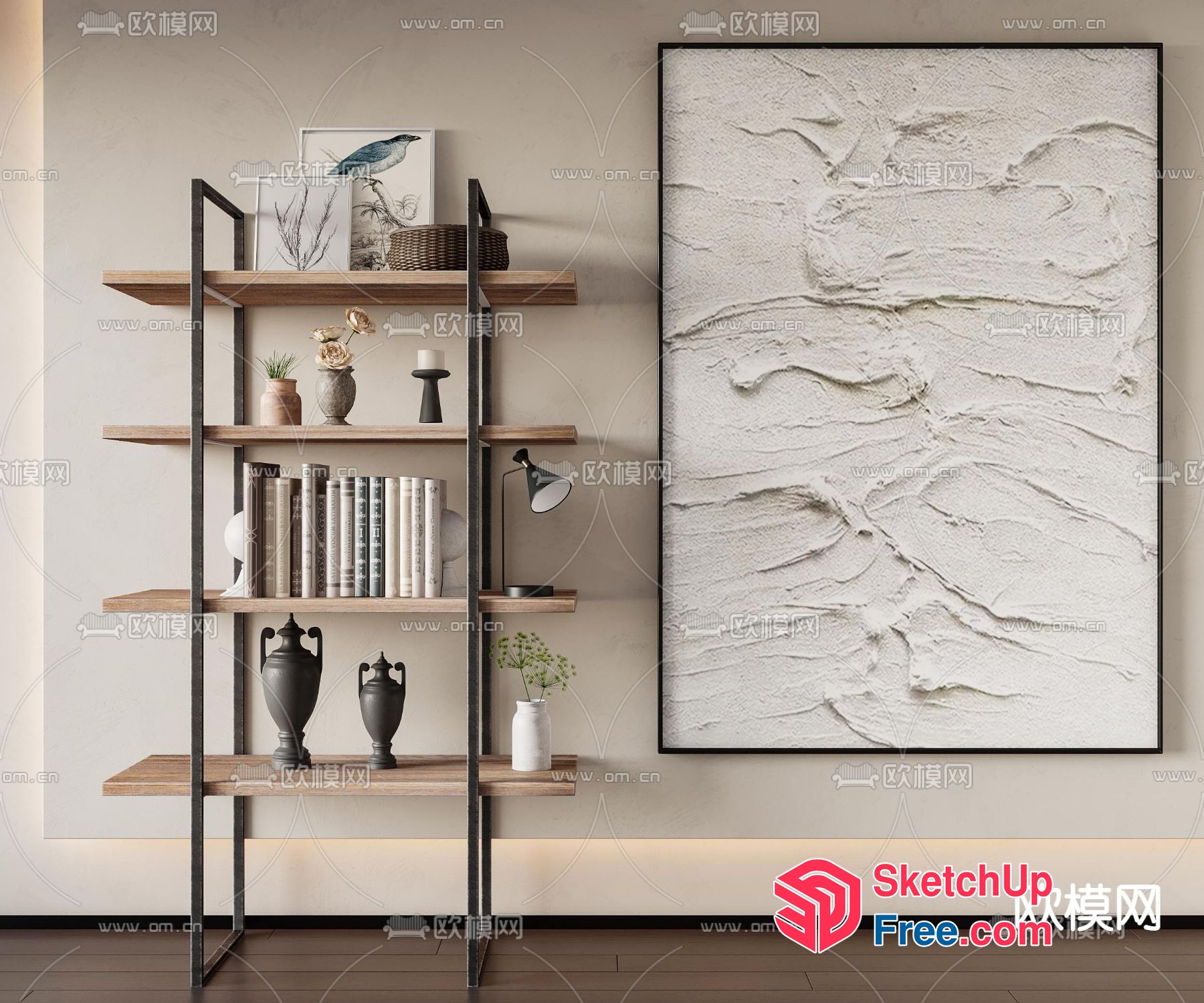 Minimalist Shelving Unit With Decorative Elements 3D SketchUp File