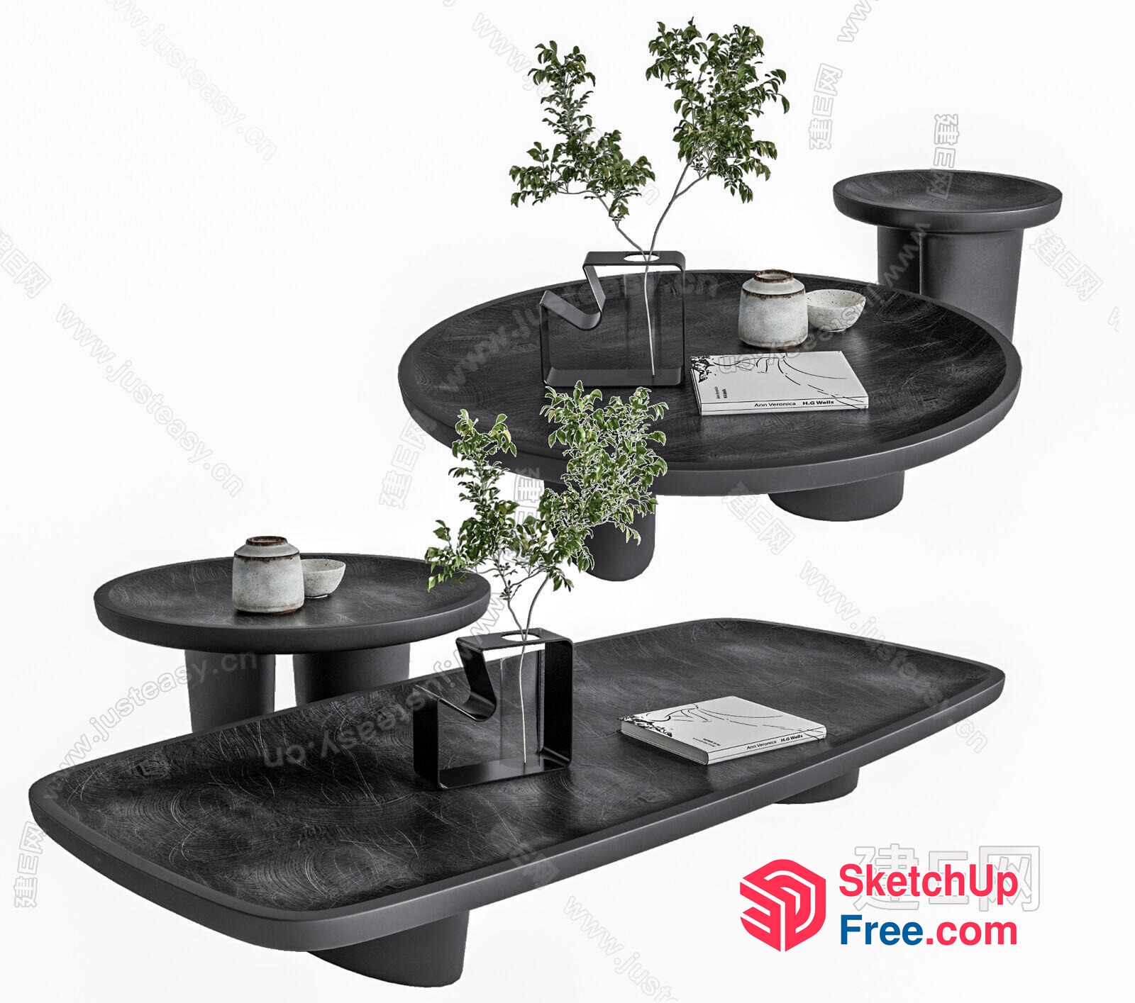 Elegant Minimalist Japanese-Style Coffee Table Set 3D SketchUp File