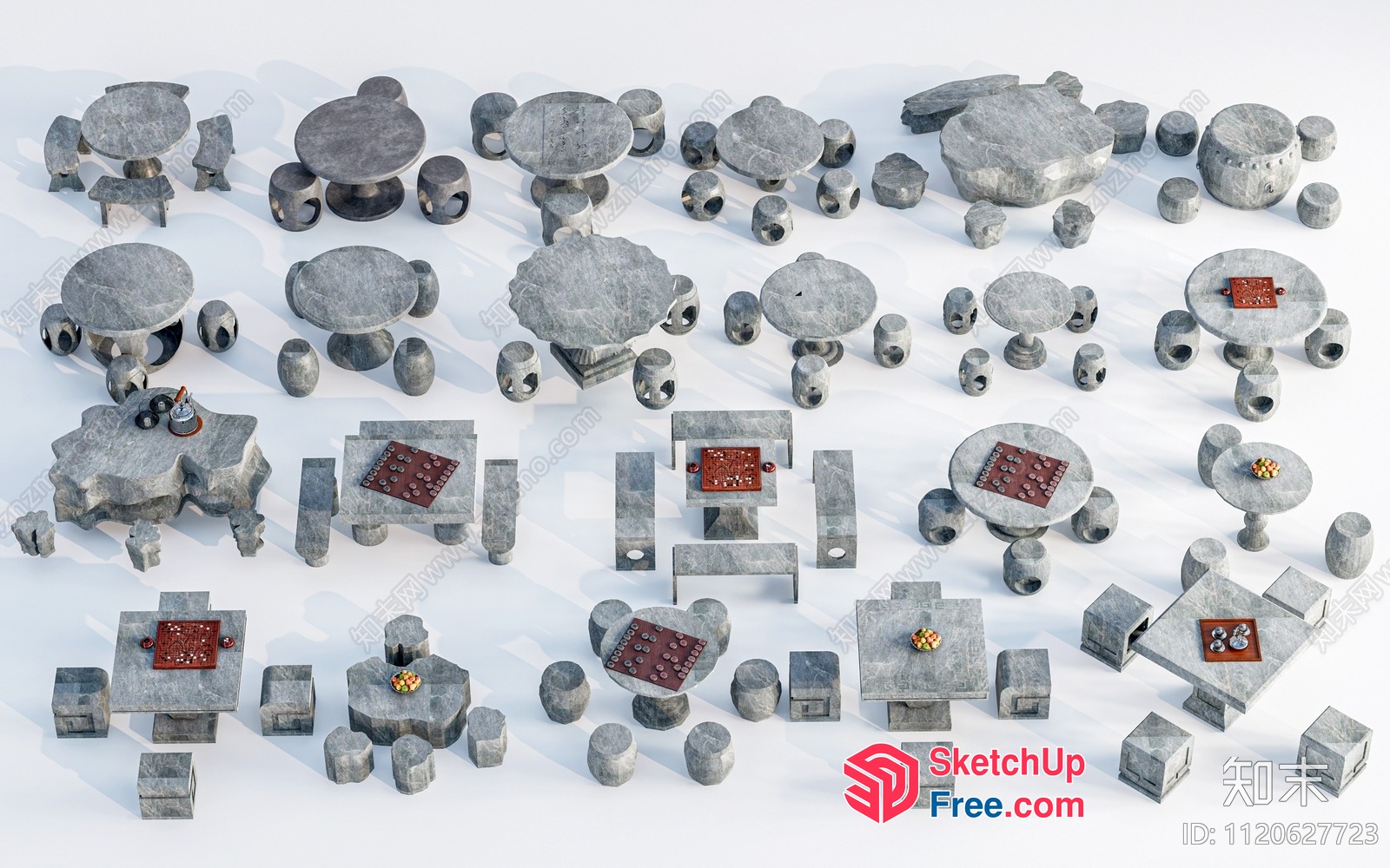 Stone Table And Chair Set 3D SketchUp File