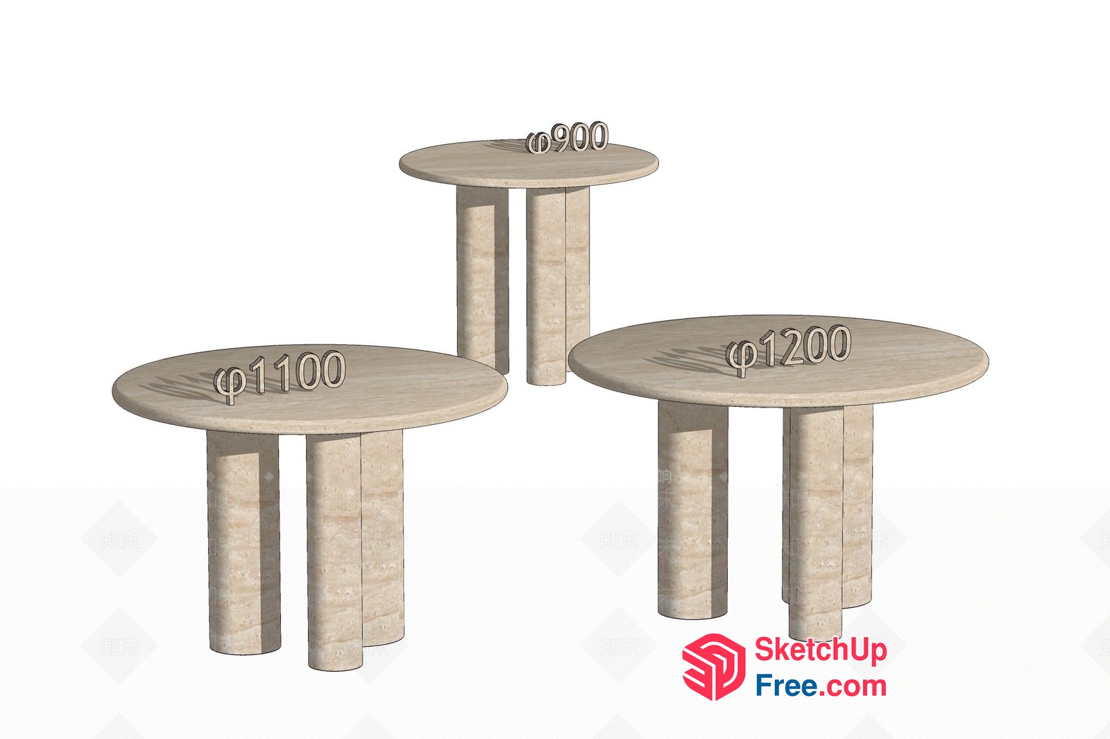 Three Round Marble Tables In A Minimalist Style 3D SketchUp File