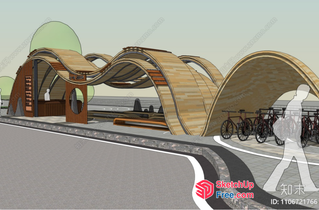 Curved Wooden Structure Design 3D SketchUp File