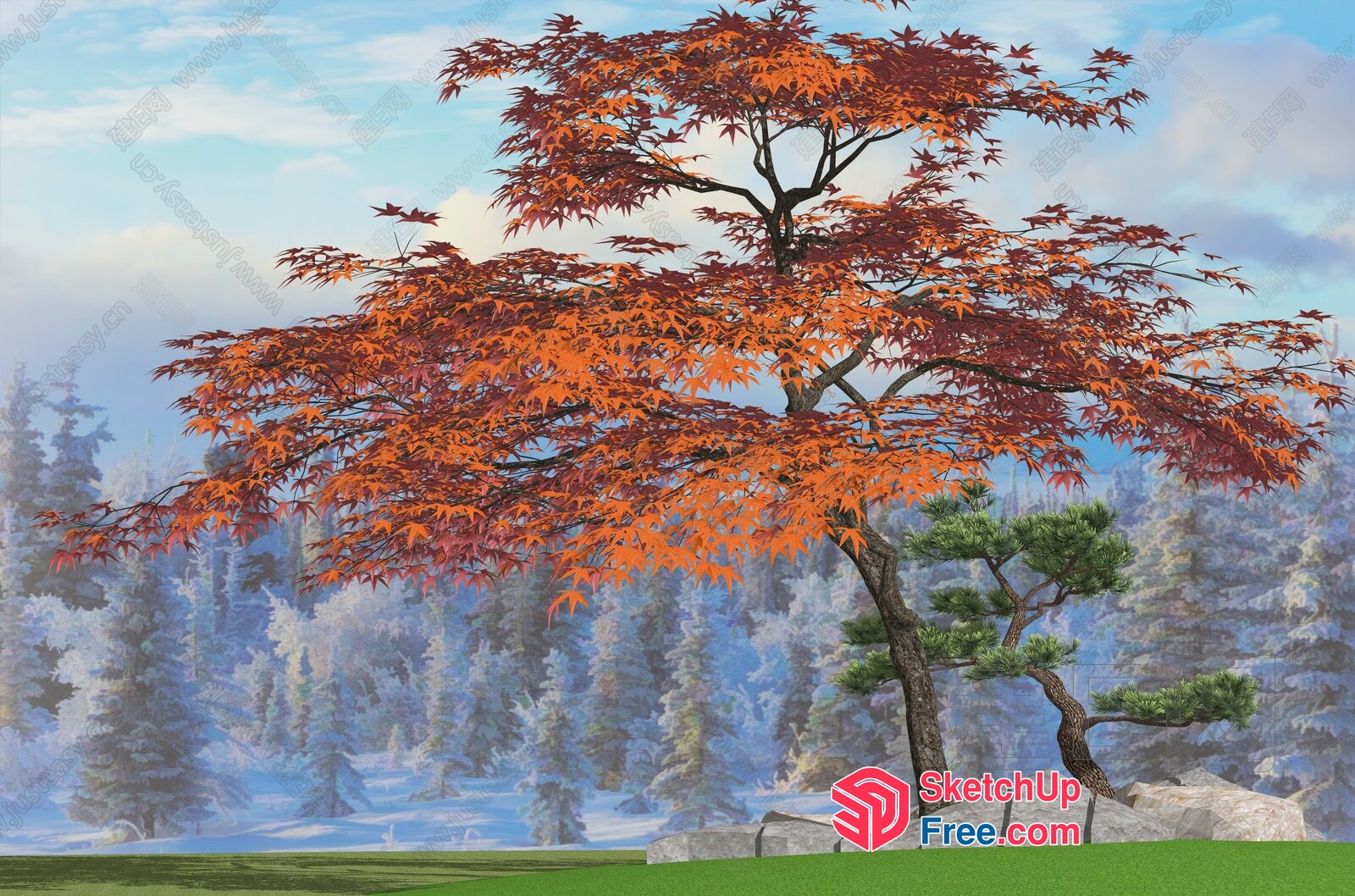 Serene Autumn Landscape With Trees 3D SketchUp File