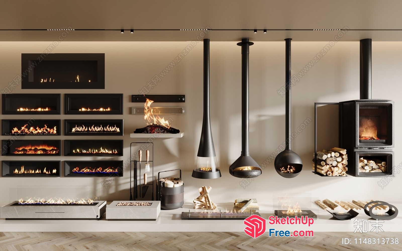 Modern Fireplaces And Wood Stacks 3D SketchUp File