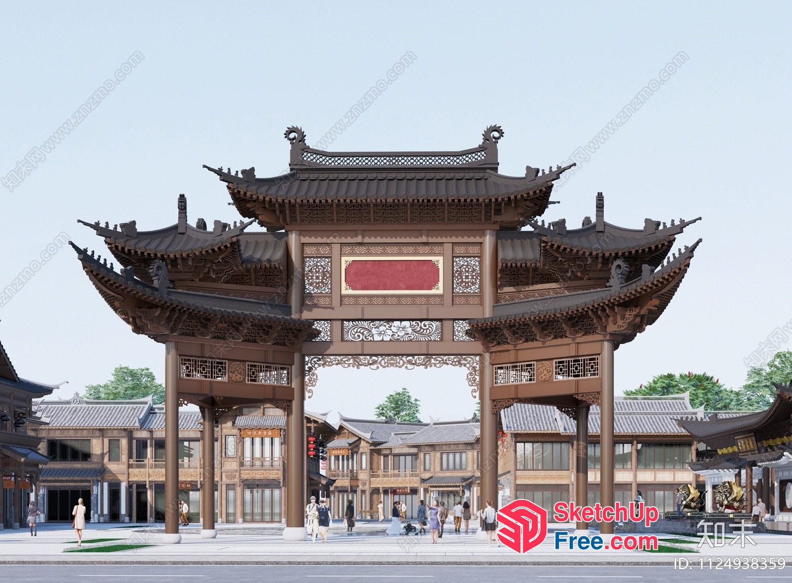 Traditional Chinese Gate With Ornate Carvings And Pillars 3D SketchUp File