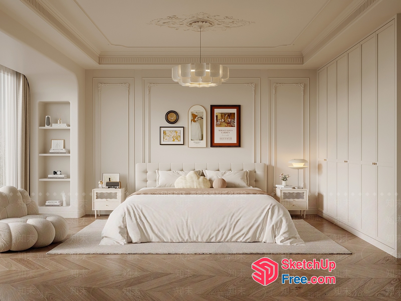 Elegant Creamy Style Bedroom Interior 3D SketchUp File