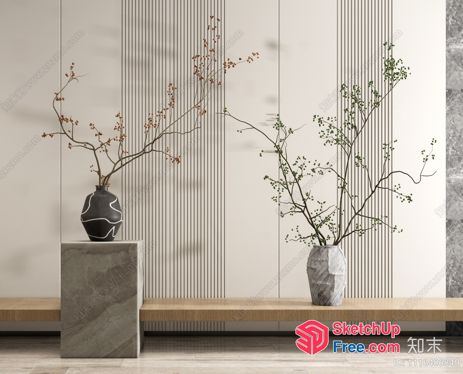 Minimalist Japanese Style Interior Design With Elegant Vases 3D SketchUp File