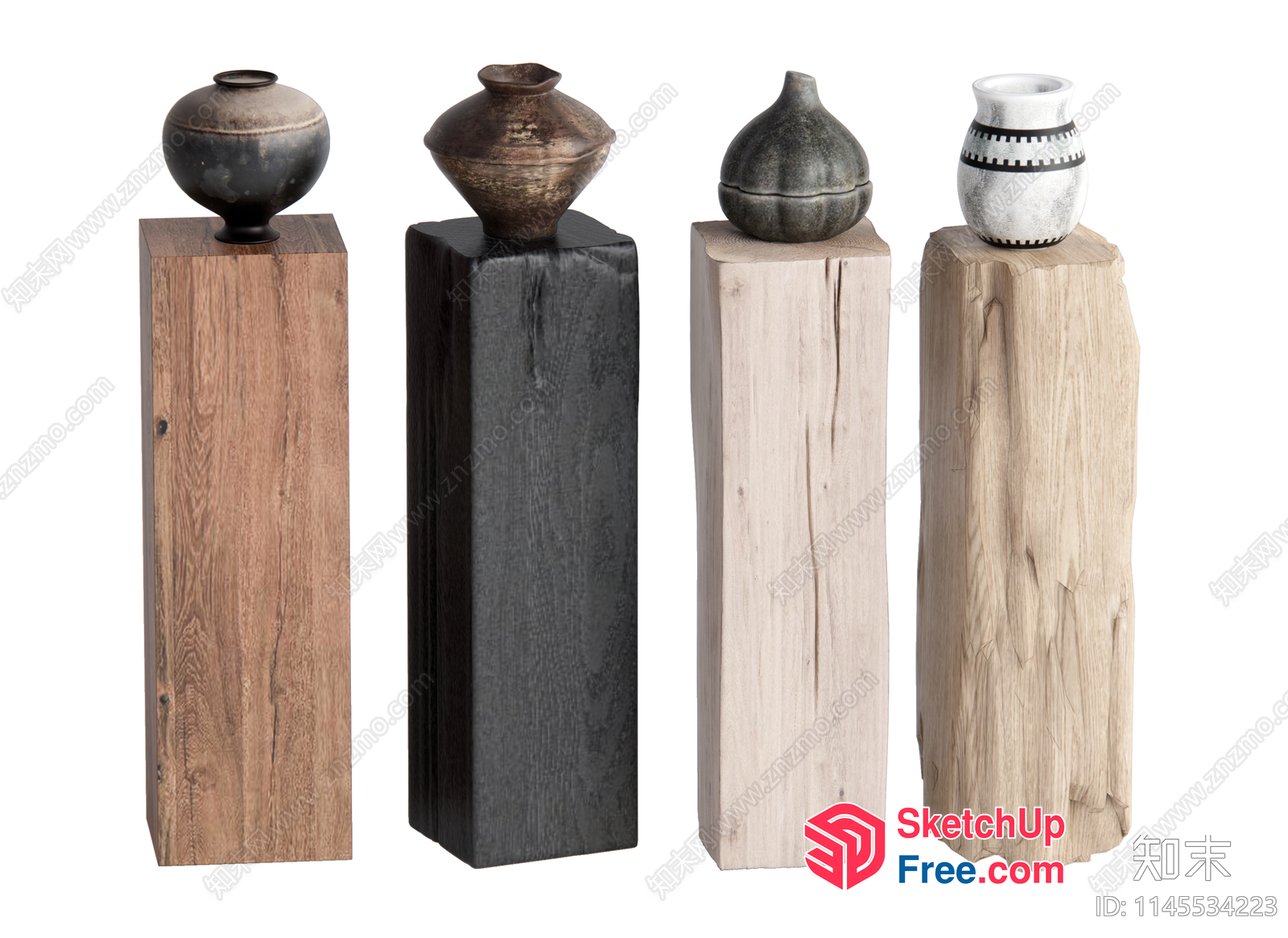 Four Vases On Pillars 3D SketchUp File