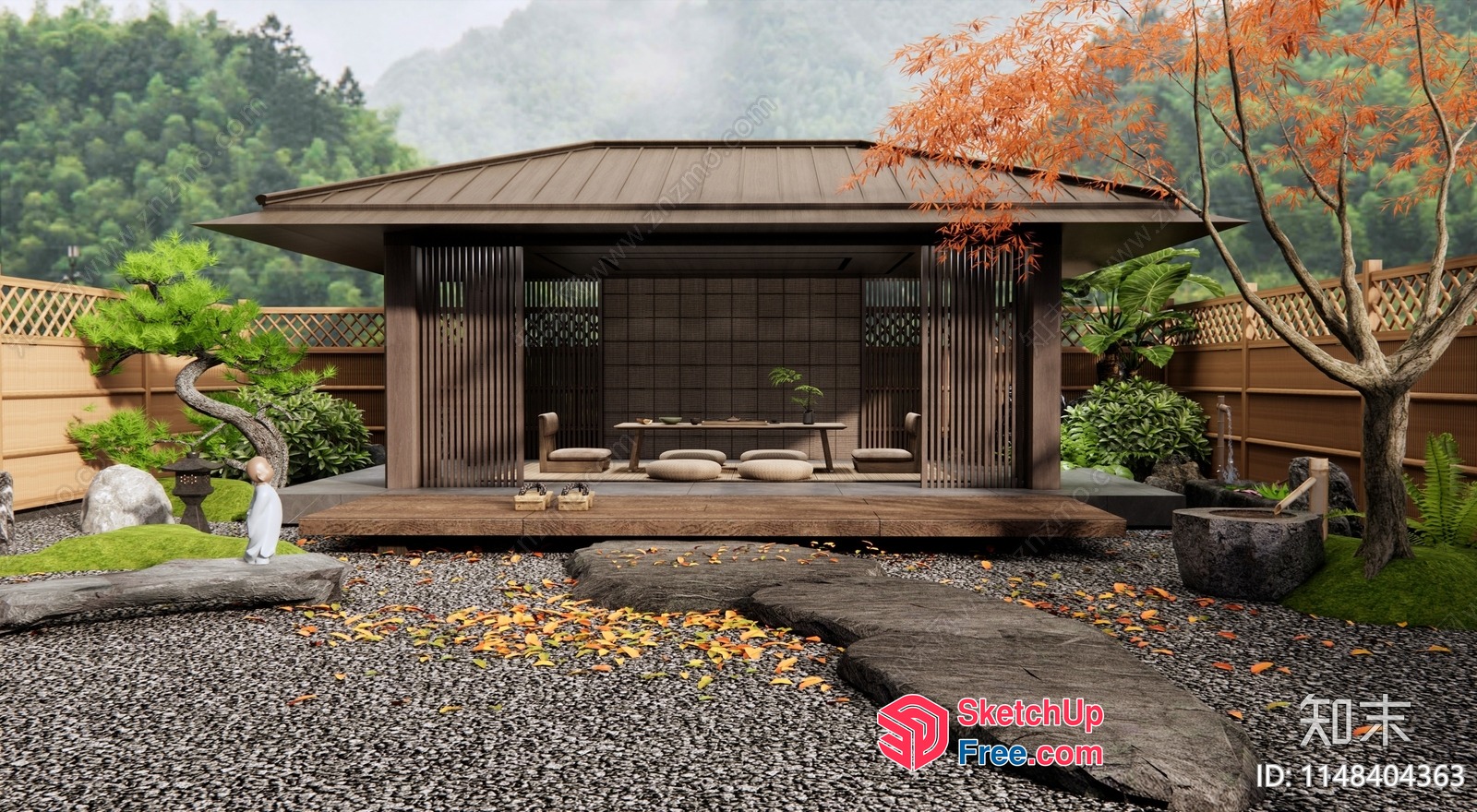 Serene Japanese-Inspired Courtyard Oasis 3D SketchUp File
