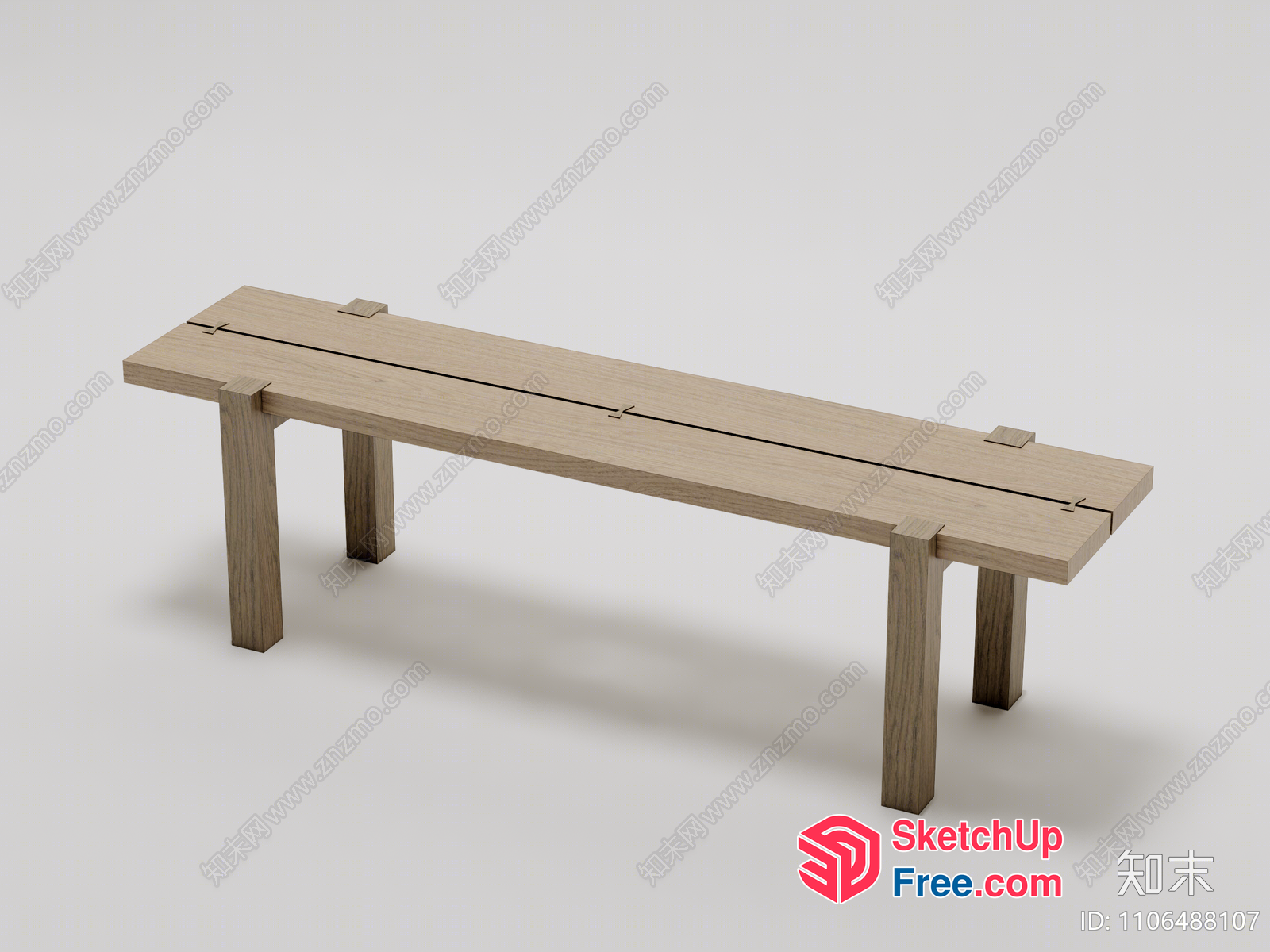 Simple Modern Wooden Bench With Slatted Seat 3D SketchUp File